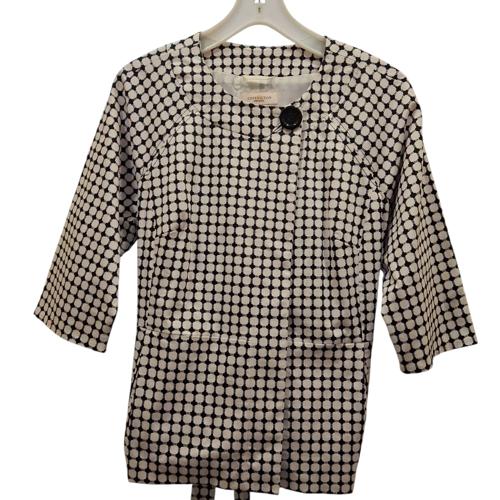 "Covington" Black and White Blazer Structured Retro-Inspired Design. Sz.L